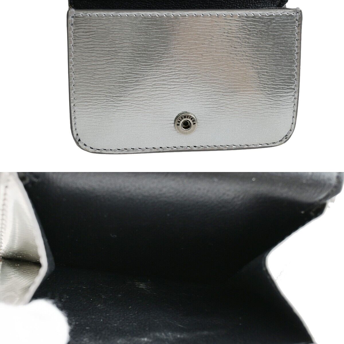 BALENCIAGA BB Logo Mini Trifold Wallet Purse Leather Silver Italy 30YF007
