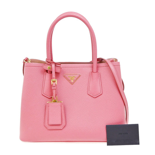PRADA MILANO Logo Double 2Way Shoulder Hand Bag Saffiano Leather Pink 683FB743