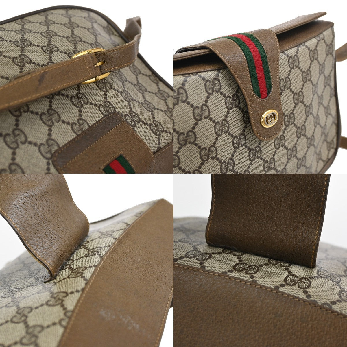 GUCCI Logo Sherry GG Pattern 2set Shoulder Hand Bag PVC Leather Beige 86KC963