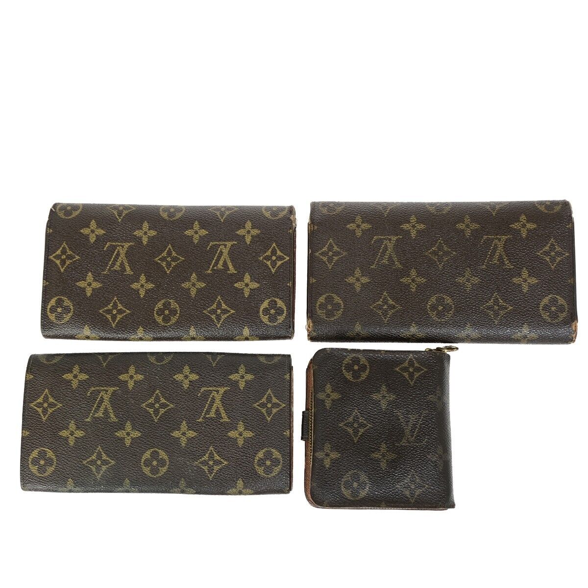 LOUIS VUITTON LV Logo 4 Set Bifold Trifold Long Wallet Monogram Brown 69KA307