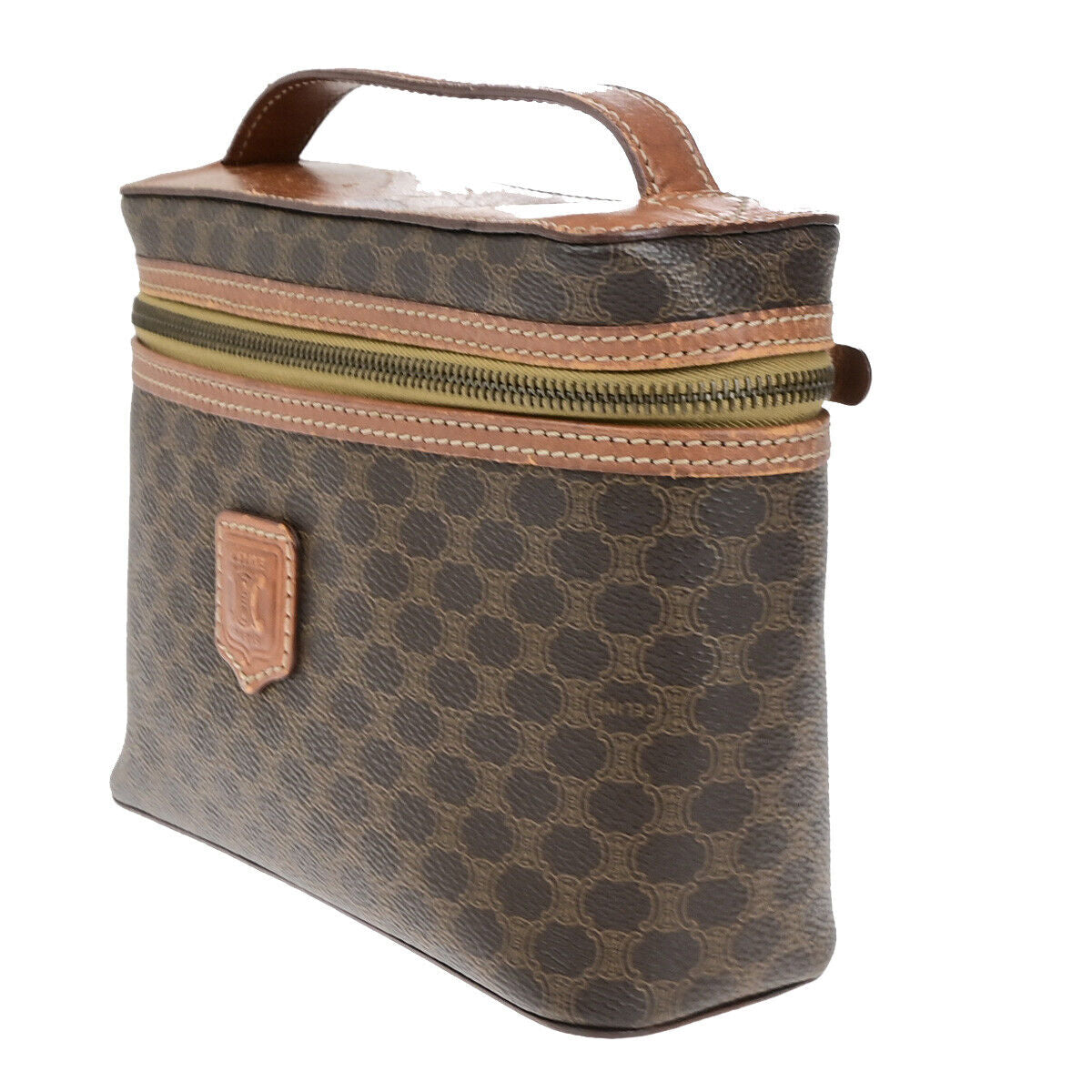 CELINE Logo Macadam Pattern Vanity Hand Bag PVC Leather Brown GHW Italy 63YG623