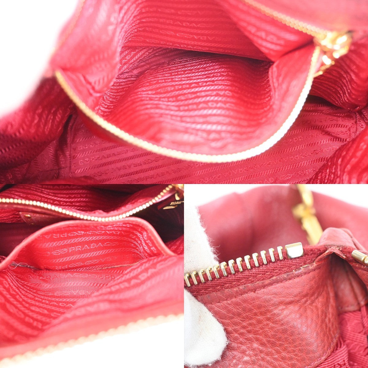 PRADA Logo 2way Crossbody Shoulder Hand Bag Embossing Leather Red GHW 84MA284