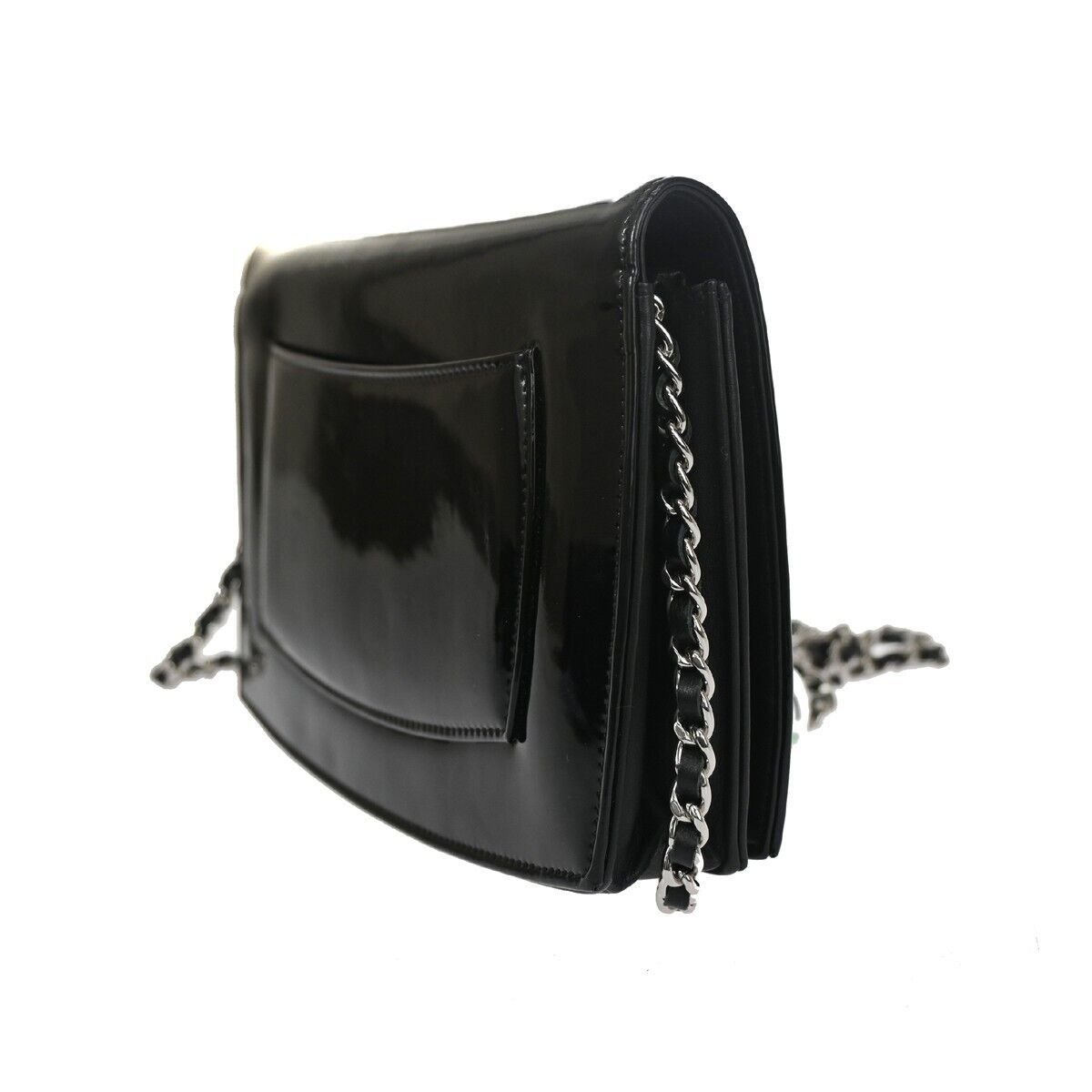 CHANEL CC Logo Mini Chain Wallet Shoulder Bag Patent Leather Black SHW 683RH866