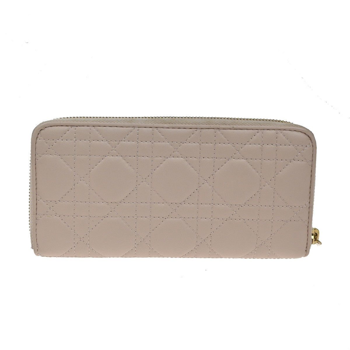 CHRISTIAN DIOR Logo Cannage Zipper Around Long Wallet Leather Pink GHW 80KB338
