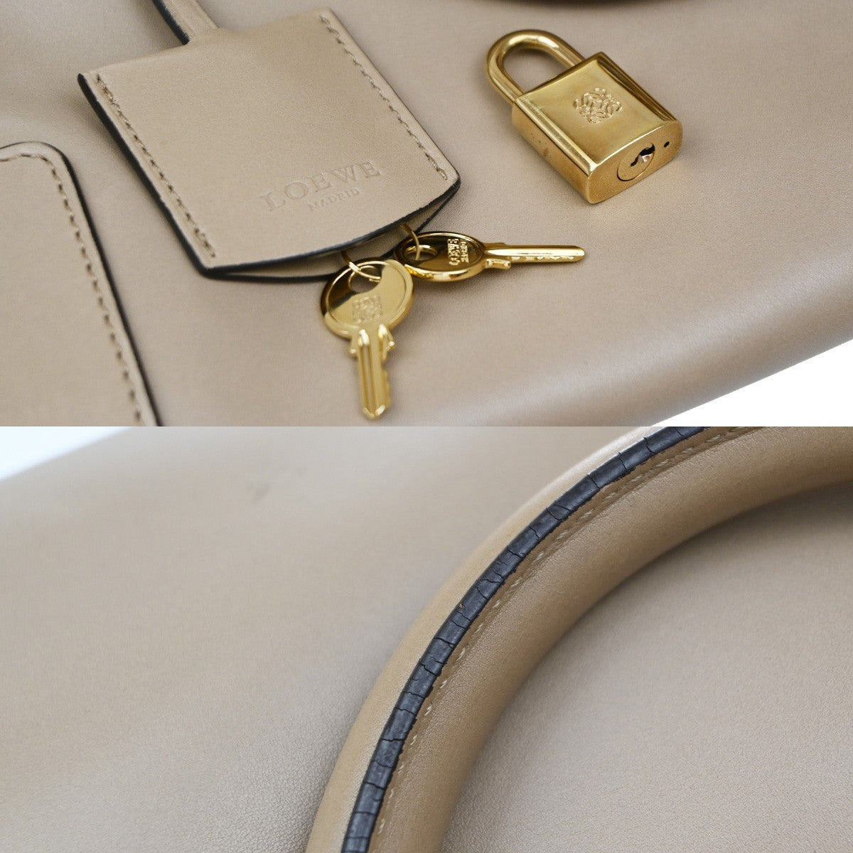 LOEWE Logo Anagram Amazona Hand Bag Leather Beige GHW Spain 21EG085
