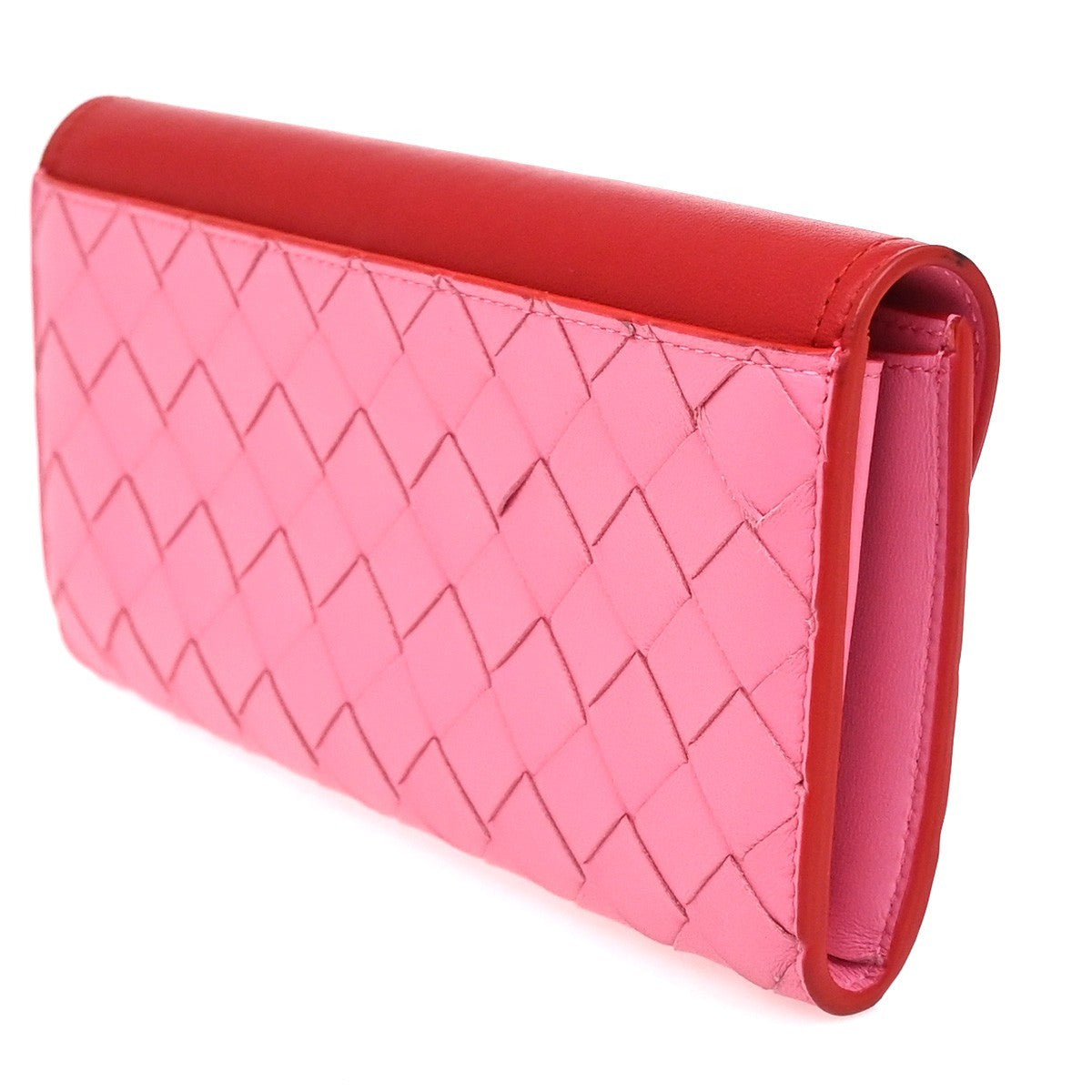 BOTTEGA VENETA Intrecciato Bicolor Bifold Long Wallet Leather Pink Red 37RF975
