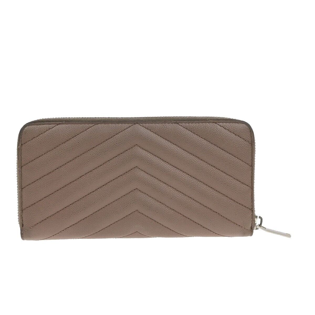 SAINT LAURENT YSL Logo Zipper Aroung Long Wallet Purse Leather Brown SHW 64EA259