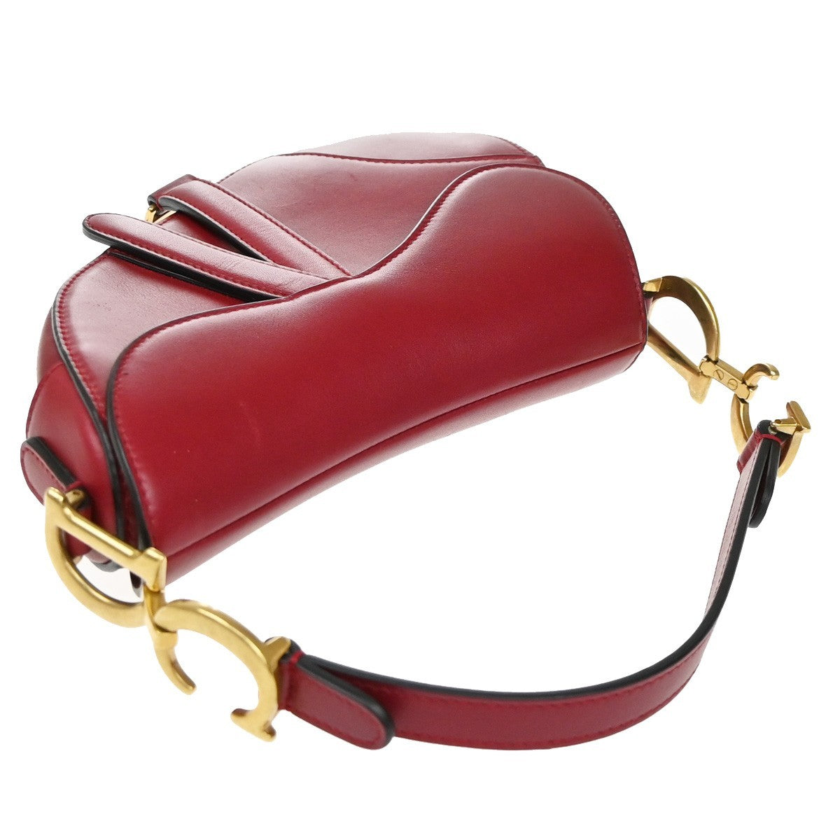 CHRISTIAN DIOR Mini Saddle Hand Bag Leather Red GHW 652RP172