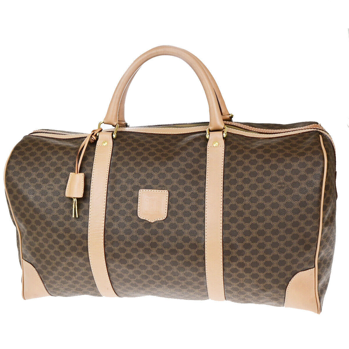 CELINE Logo Macadam Pattern Travel Hand Bag PVC Leather Brown GHW 62YG501