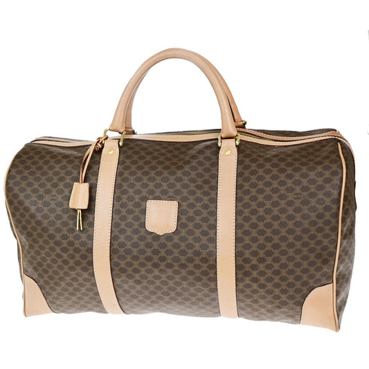 CELINE Logo Macadam Pattern Travel Hand Bag PVC Leather Brown GHW 62YG501