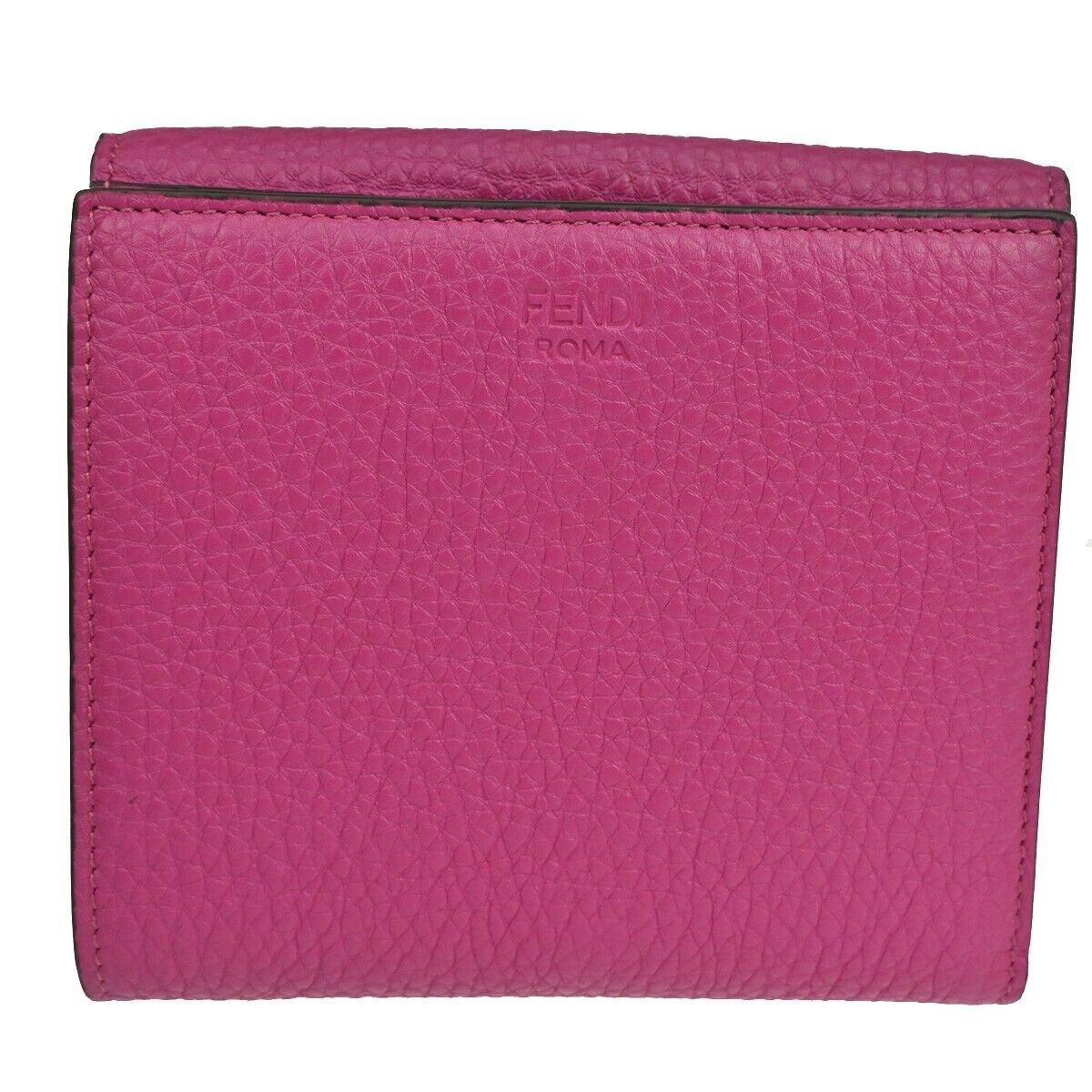 FENDI Logo Peekaboo Bifold Wallet Purse Leather Magenta SHW Italy 39RJ491