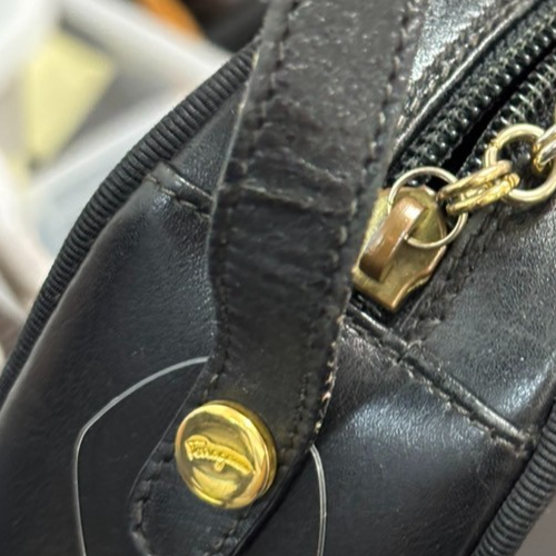 SALVATORE FERRAGAMO Vara Shoulder Bag Canvas Leather Black Gold 69TA430