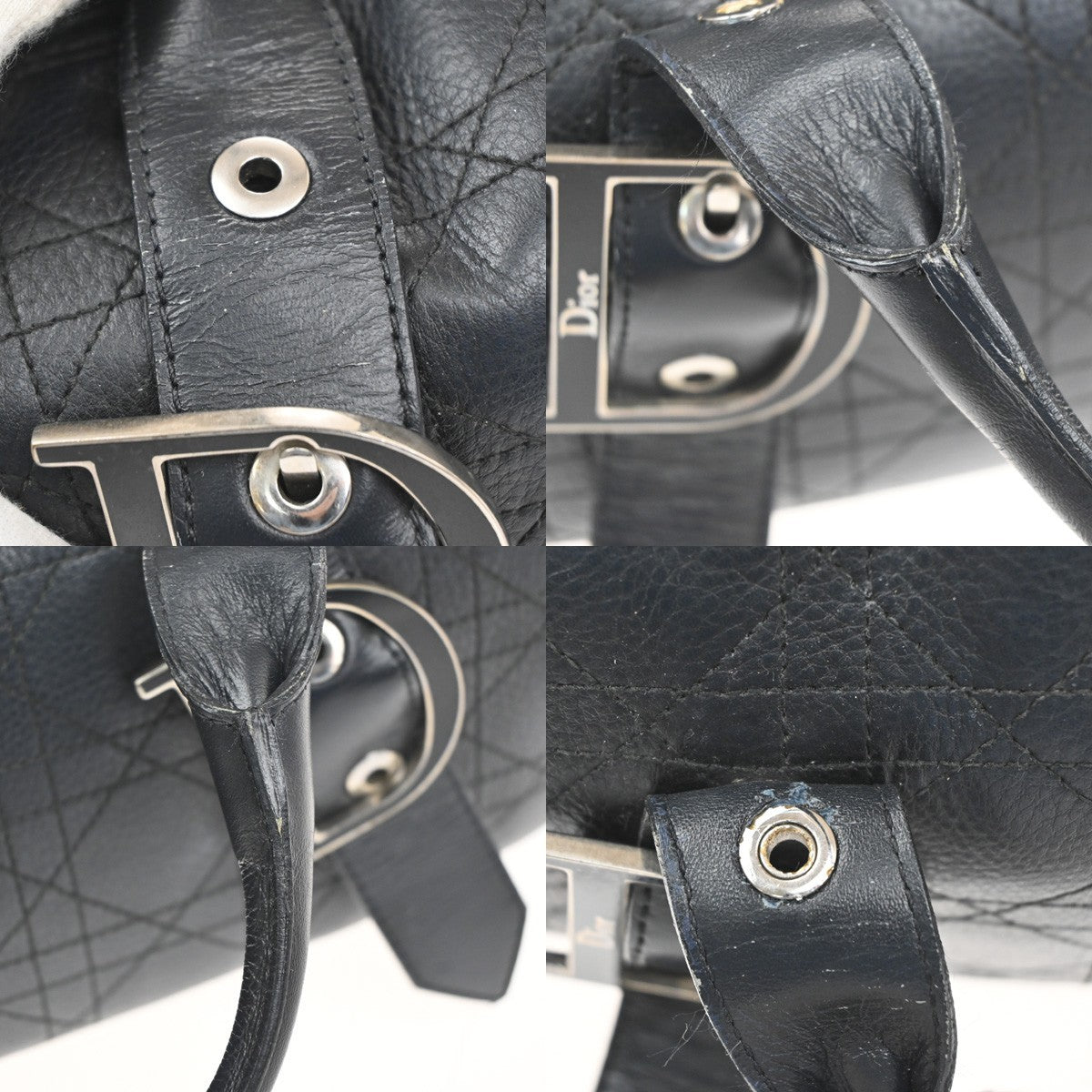 CHRISTIAN DIOR Logo Cannage Mini Boston Hand Bag Leather Black SHW Italy 96MA500