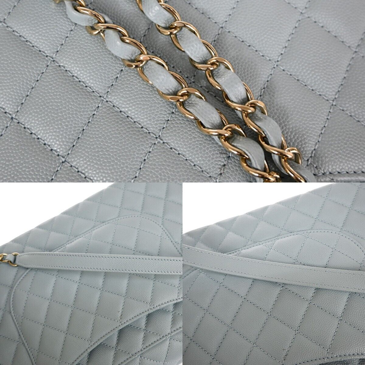 CHANEL CC Matelasse 2Way Chain Shoulder Bag Caviar Skin Leather Blue 901RH897