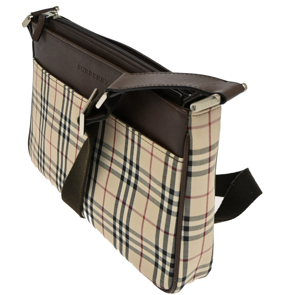 BURBERRY Logo Nova Check Shoulder Bag Canvas Leather Brown 31RF808