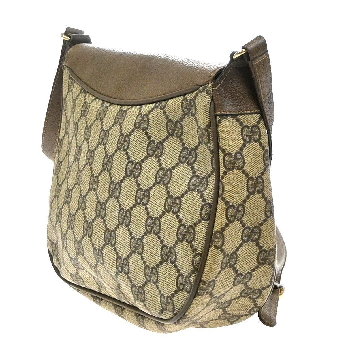 GUCCI Logo Web Sherry GG Pattern Shoulder Bag PVC Leather Brown Italy 04YJ170
