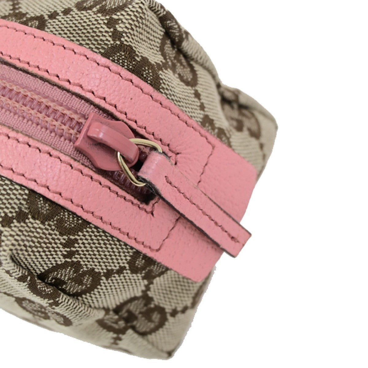 GUCCI Logo GG Pattern Cosmetic Pouch Canvas Leather Brown Pink GHW Italy 67YJ275