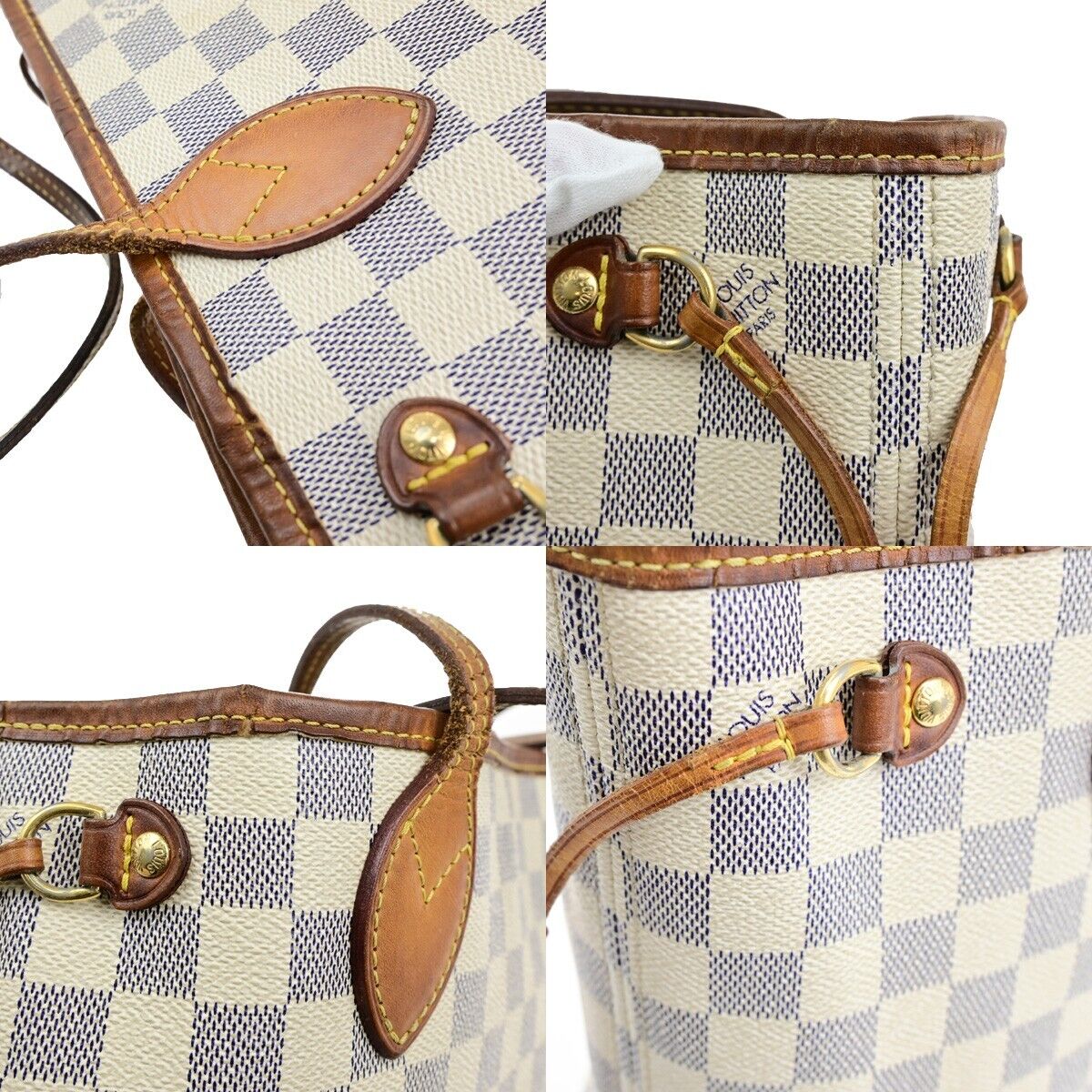 LOUIS VUITTON Neverfull PM Shoulder Tote Bag Damier Azur Leather N51110 87ED422