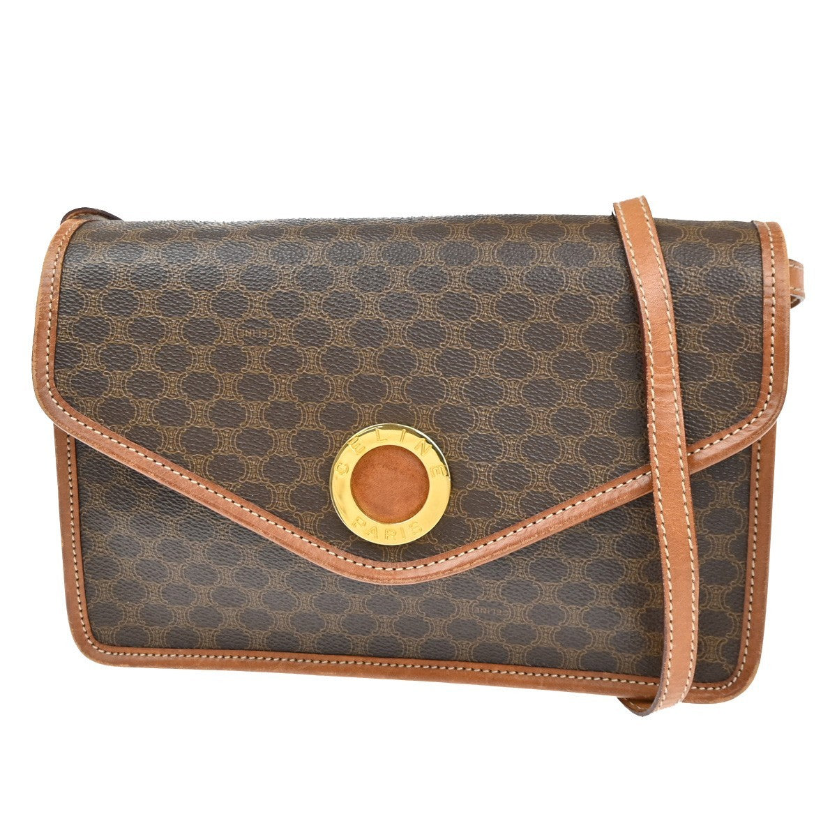CELINE Logo Macadam Pattern Shoulder Bag PVC Leather Brown GHW Italy 31MA650