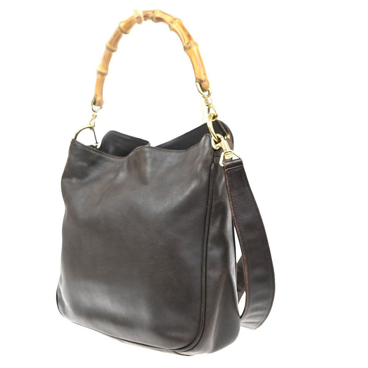 GUCCI Logo Bamboo Handle 2way Shoulder Bag Leather Brown GHW Italy 67KC940