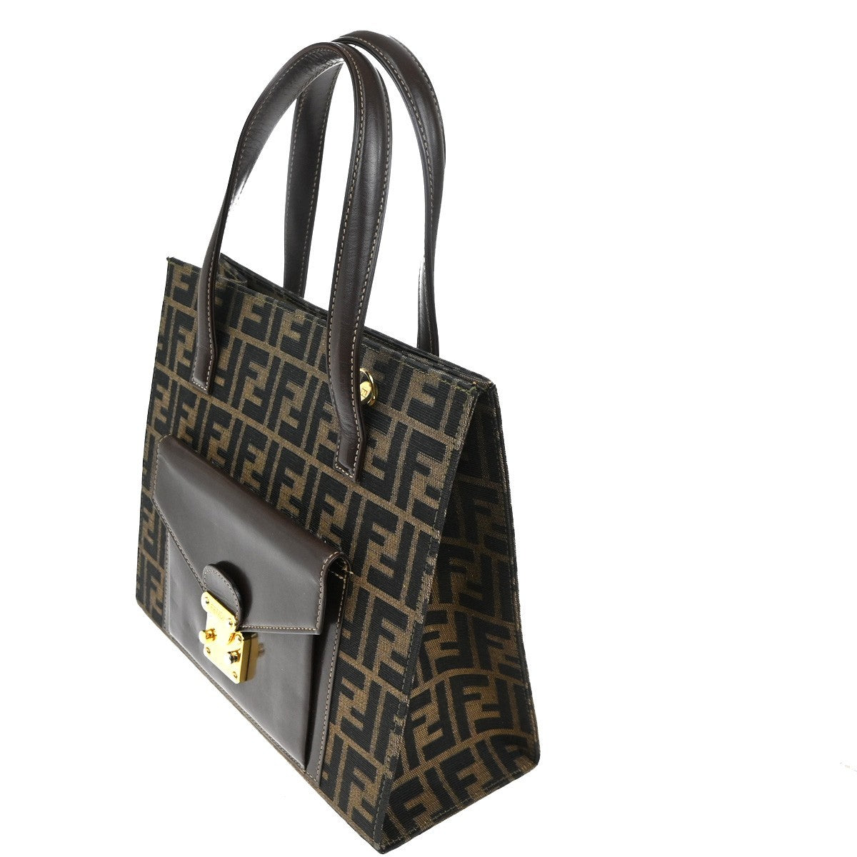 FENDI Zucca Pattern 2Way Shoulder Hand Bag Canvas Leather Brown GHW 97TA505
