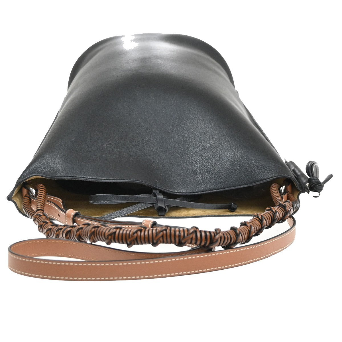 LOEWE Logo Anagram Gate Bucket 2Way Handle Shoulder Bag Leather BK Spain 24RL910