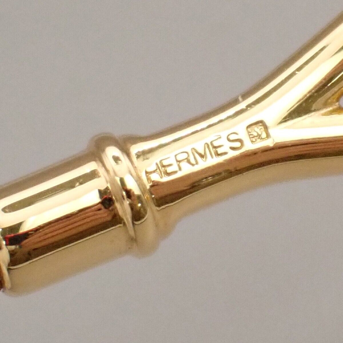 HERMES Logo Jumbo Hook Bracelet Leather Brown Gold Accessory 04ED436
