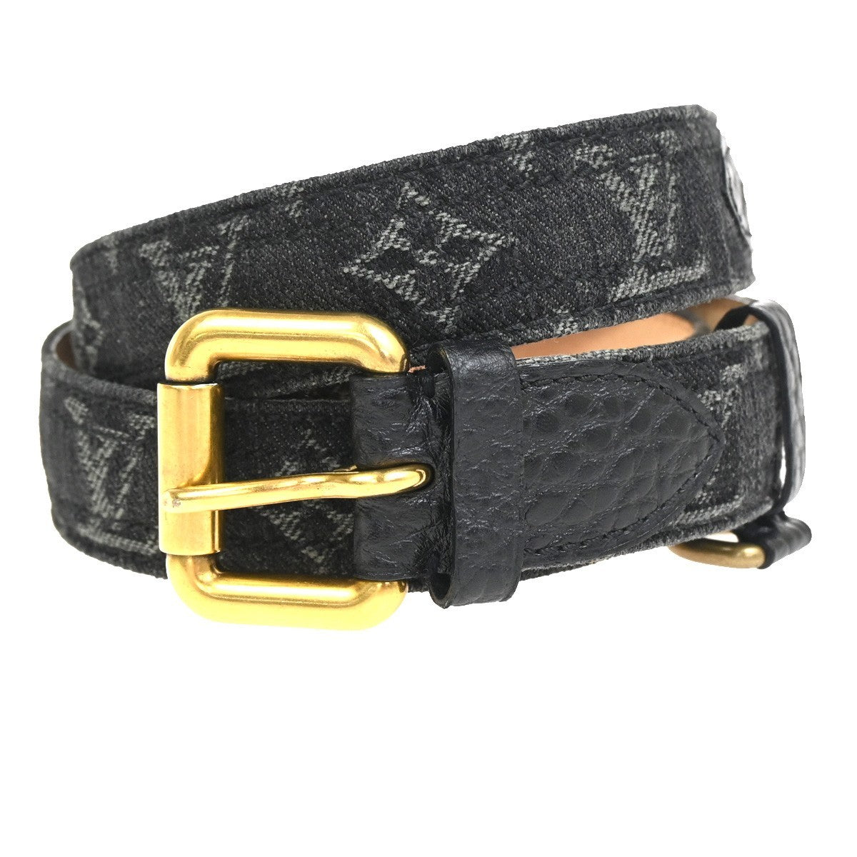 LOUIS VUITTON Ceinture Belt  90/36 Monogram Denim Leather  Black France 89AA201