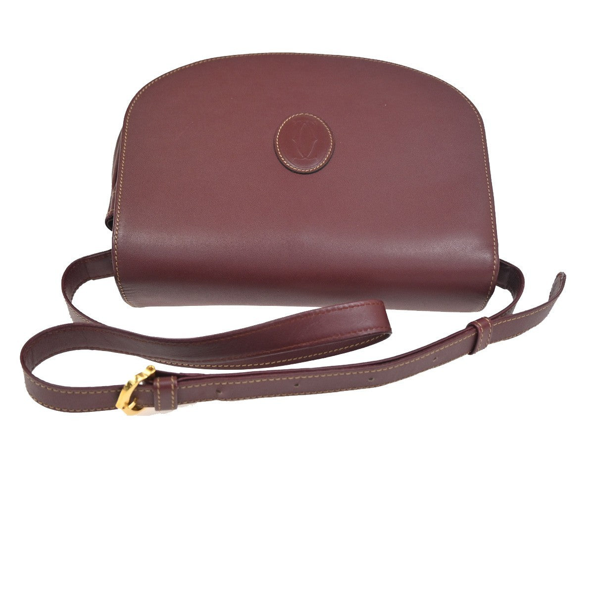MUST DE CARTIER 2C Logo Shoulder Bag Leather Bordeaux Red GHW Italy 80ZA197