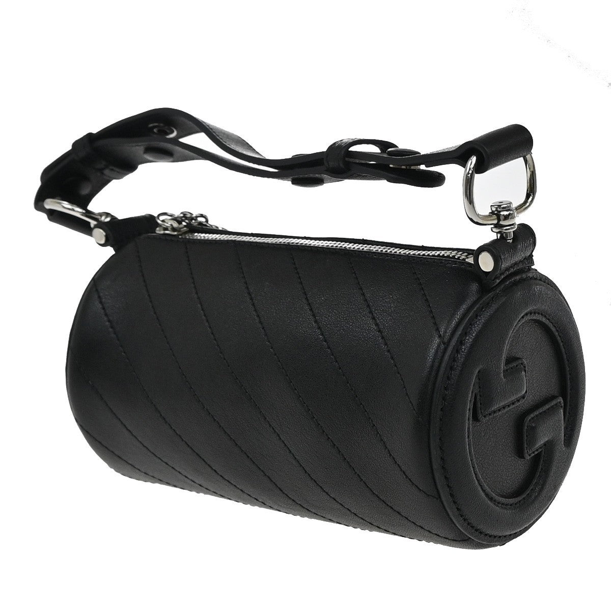 GUCCI Interlocking GG Blondy Mini Shoulder Bag Leather Black SHW 14RF843