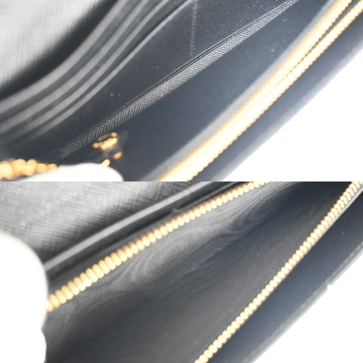 PRADA Logo Long Bifold Wallet Saffiano Leather Black Nero Gold Italy 70RH734