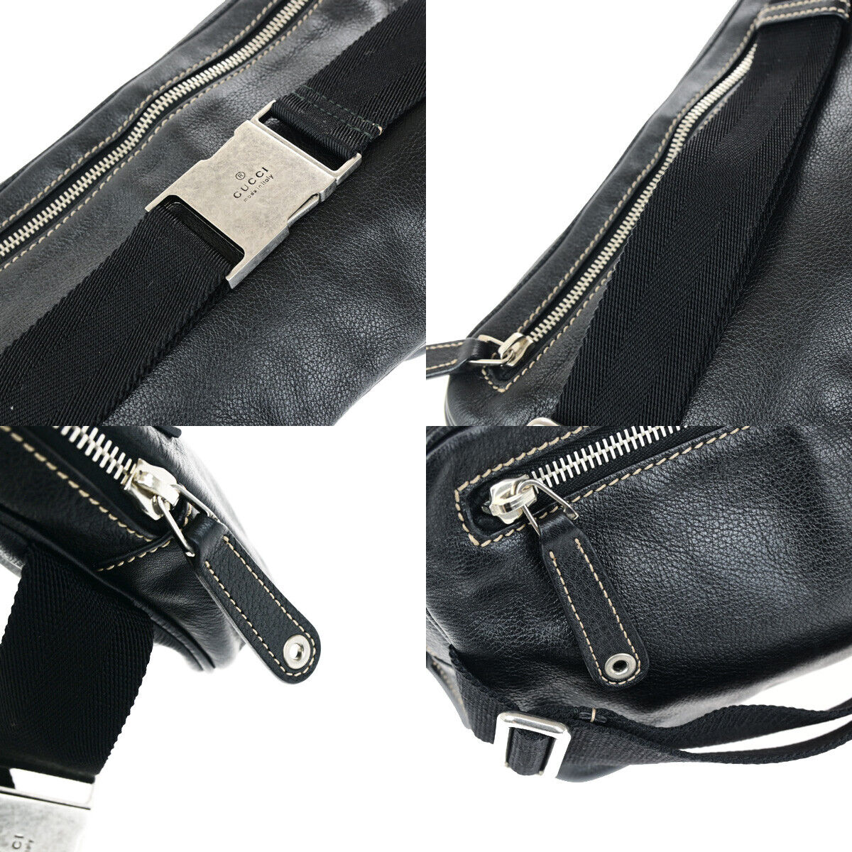 GUCCI Logo Waist Bum Body Bag Leather Black SHW Italy 77YG477