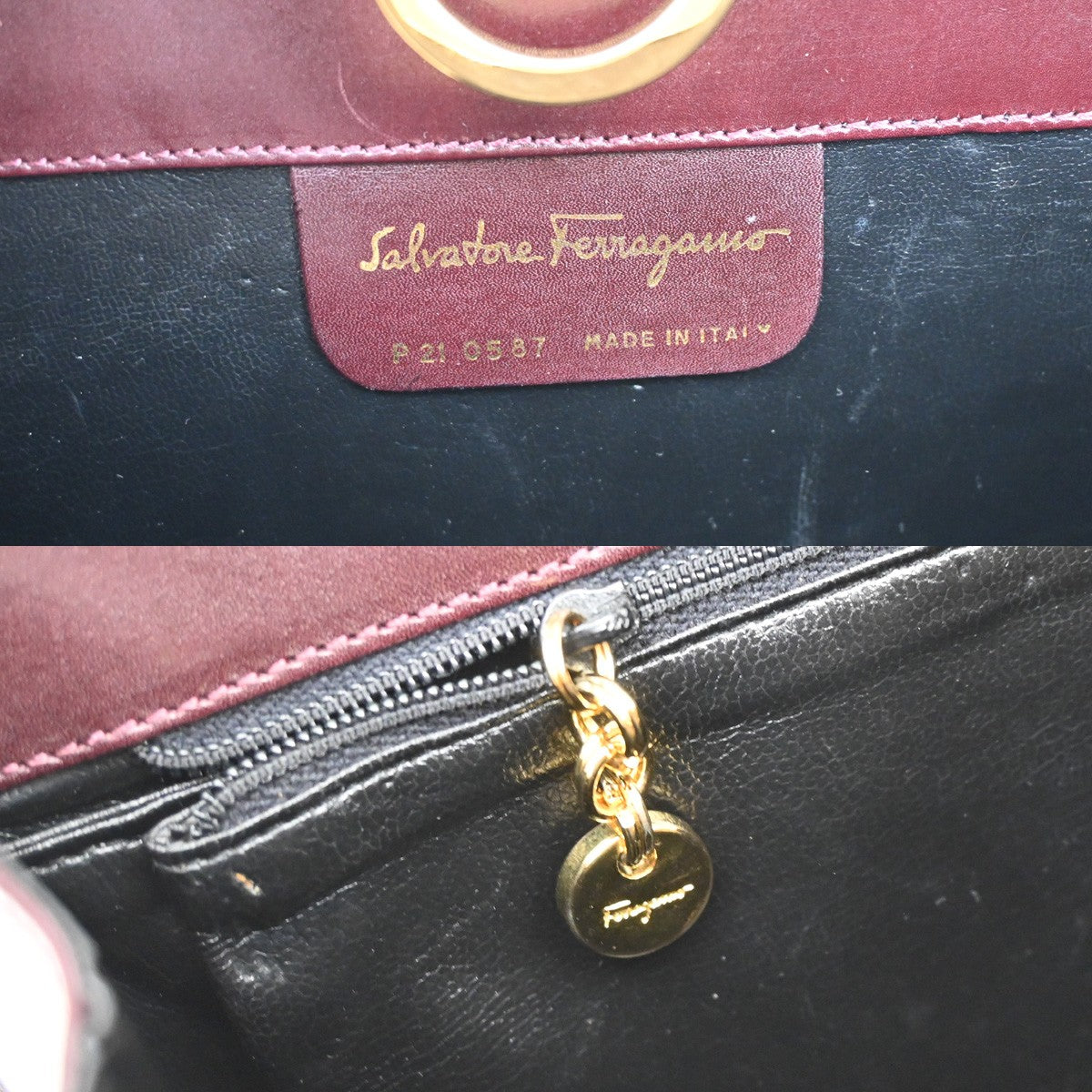 SALVATORE FERRAGAMO Gancini 2Way Chain Shoulder Clutch Bag Leather BY 39YH487
