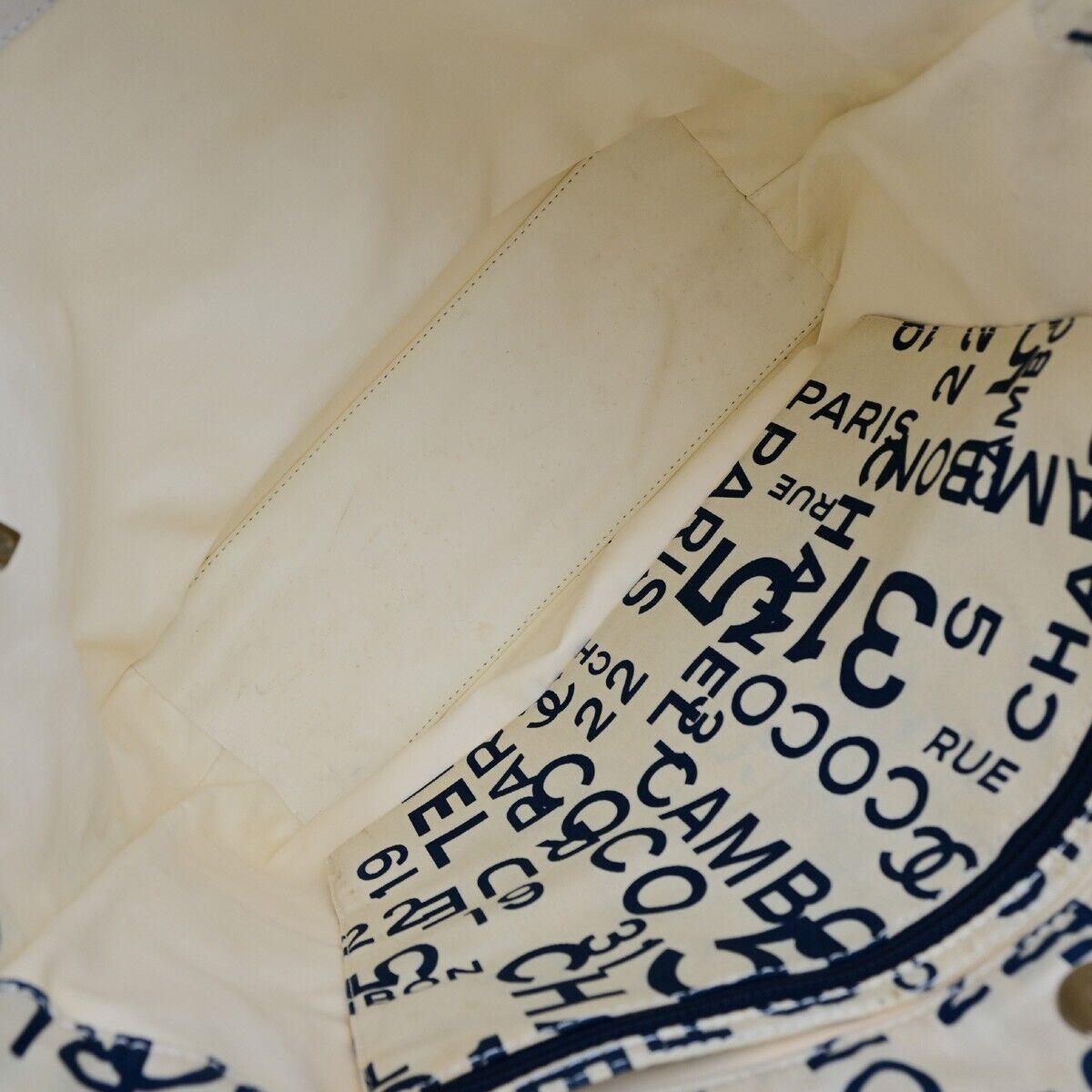 CHANEL Logo By Sea Shoulder Tote Bag Canvas Leather White Blue Italy 85EC913