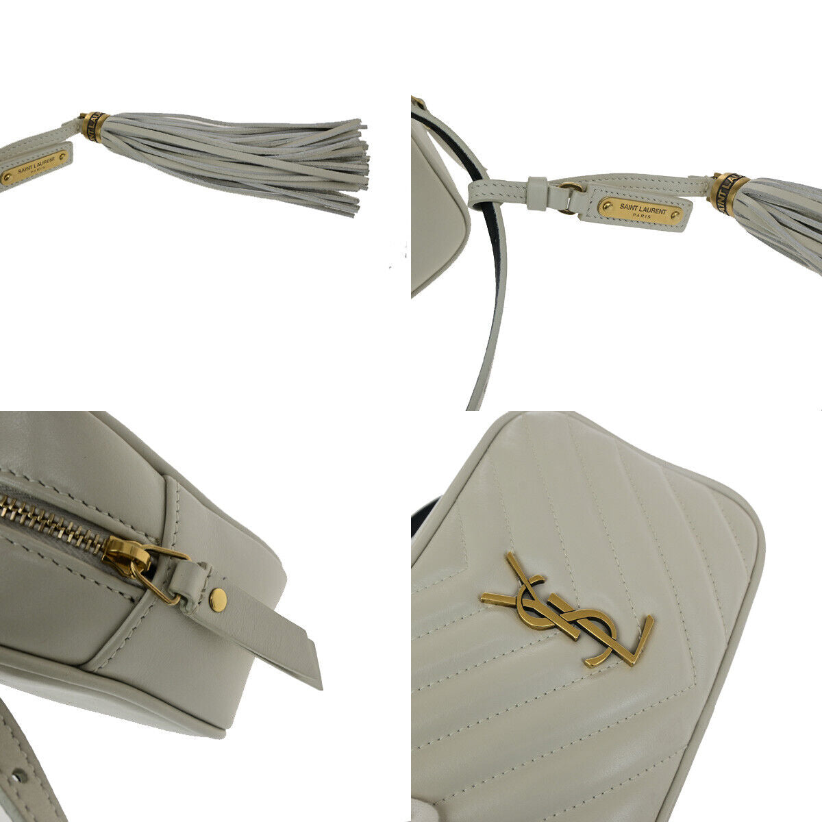 SAINT LAURENT YSL Logo Lou Belt Bum Body Bag Tassel Leather Ivory GHW 21YG406
