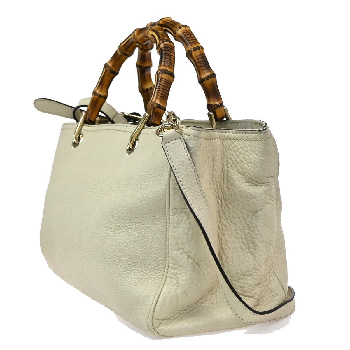 GUCCI Logo Bamboo 2Way Handbag Leather White GHW made in Italy 70TA662
