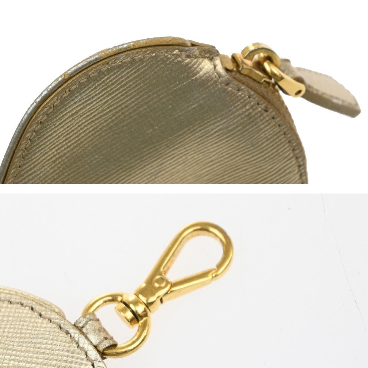 PRADA Zipper Around Mini Coin Case Wallet Saffiano Leather Gold Italy 63MA621