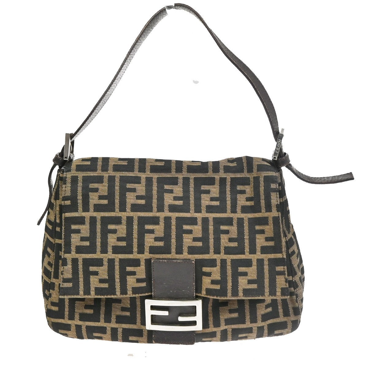 FENDI Mamma Baguette Zucca Shoulder bag Canvas Leather Brown SHW Italy 46KC909
