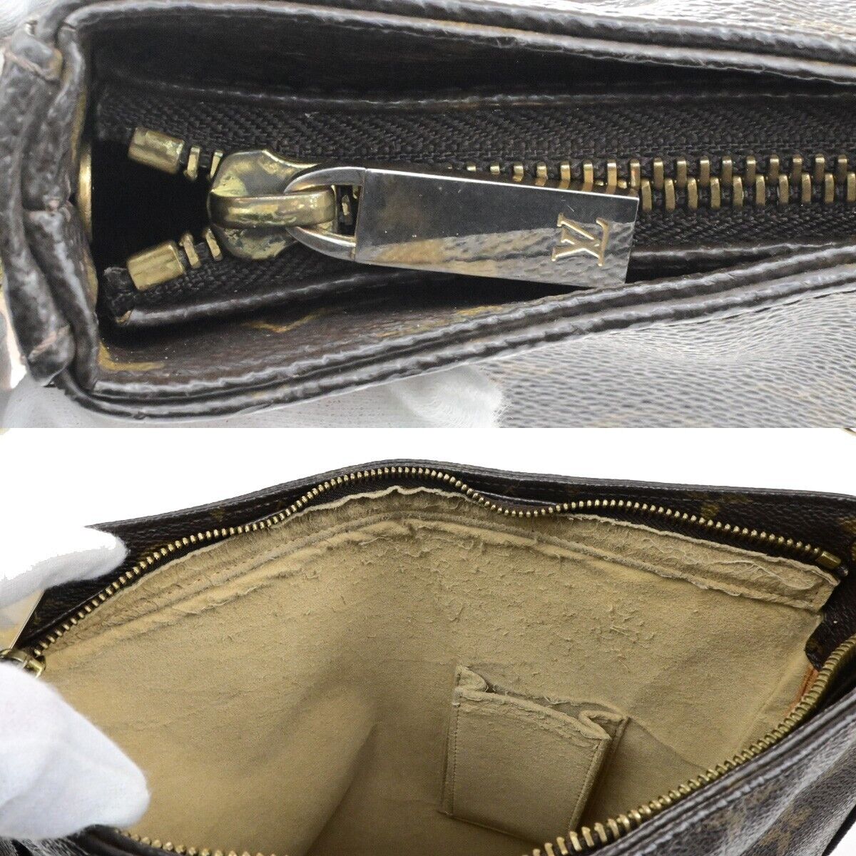 LOUIS VUITTON Logo Looping GM Shoulder Bag Monogram Leather Brown M51145 39EE116