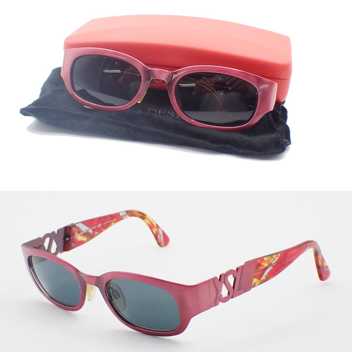 Yves Saint Laurent YSL Logo Sunglasses Eye Wear Plastic Metal Black Pink 01CA891