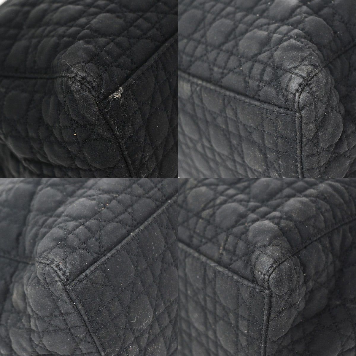 CHRISTIAN DIOR Logo Lady Cannage Hand Bag Nylon Leather Black GHW Italy 89EG409