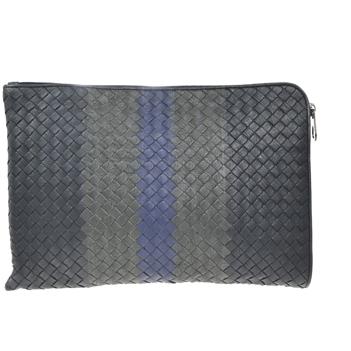 BOTTEGA VENETA Logo Intrecciato Clutch Bag Leather Black Blue Gray Italy 35KP575