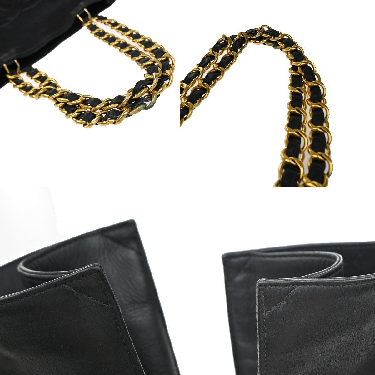 CHANEL CC Logo Chain Shoulder Tote Bag Leather Black France 49EG117