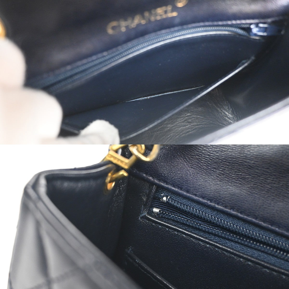 CHANEL CC Logo Mini Matelasse Chain Shoulder Bag Leather Blue GHW 373RL397