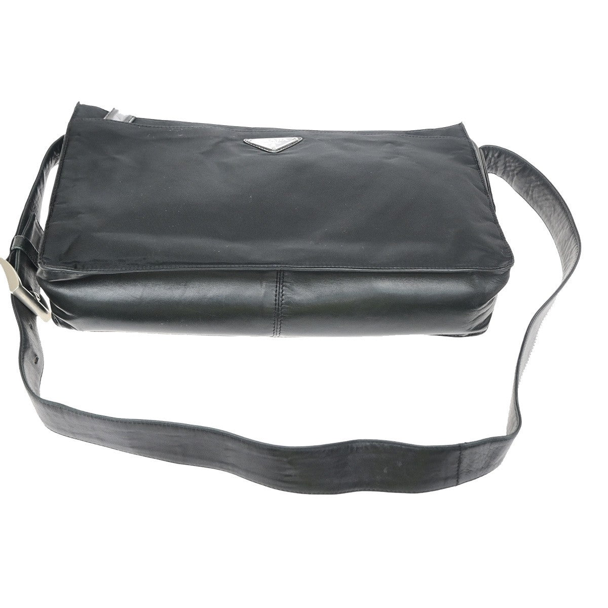 PRADA MILANO Logo Tessuto Shoulder Bag Nylon Leather Black 62SA169