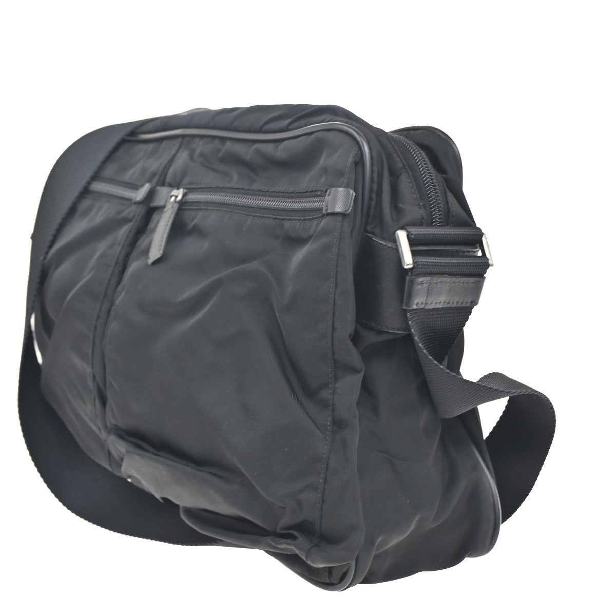 PRADA MILANO Tessuto Messenger Shoulder Bag Nylon Leather Black 64KC010