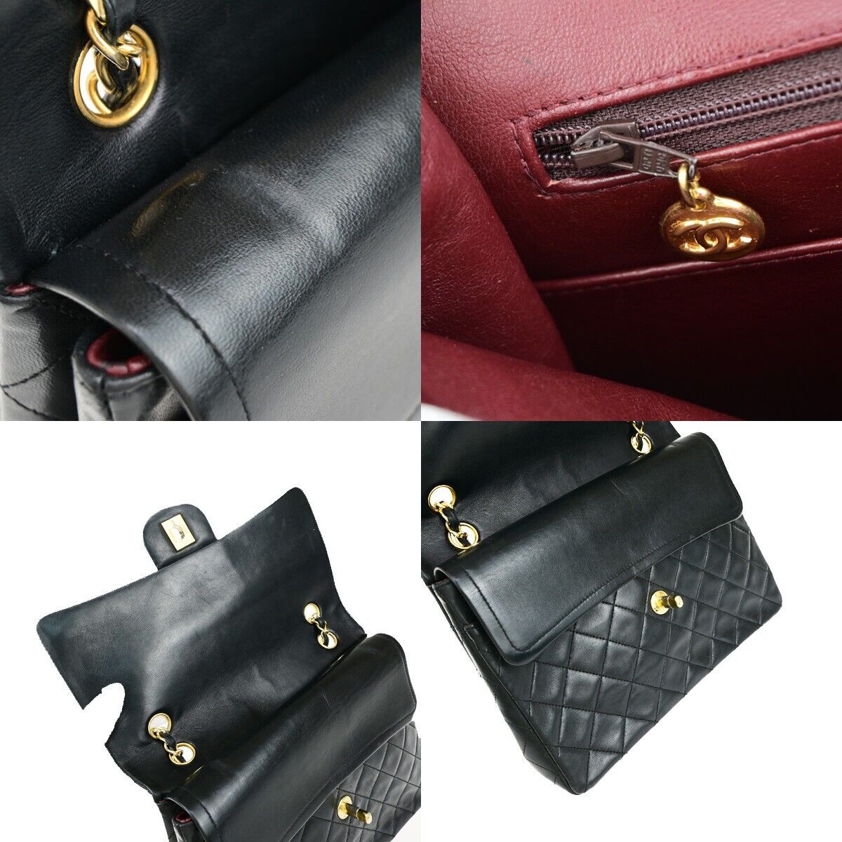 CHANEL Matelasse 25 Double Flap Chain Shoulder Bag Leather BK Vintage 344RK671