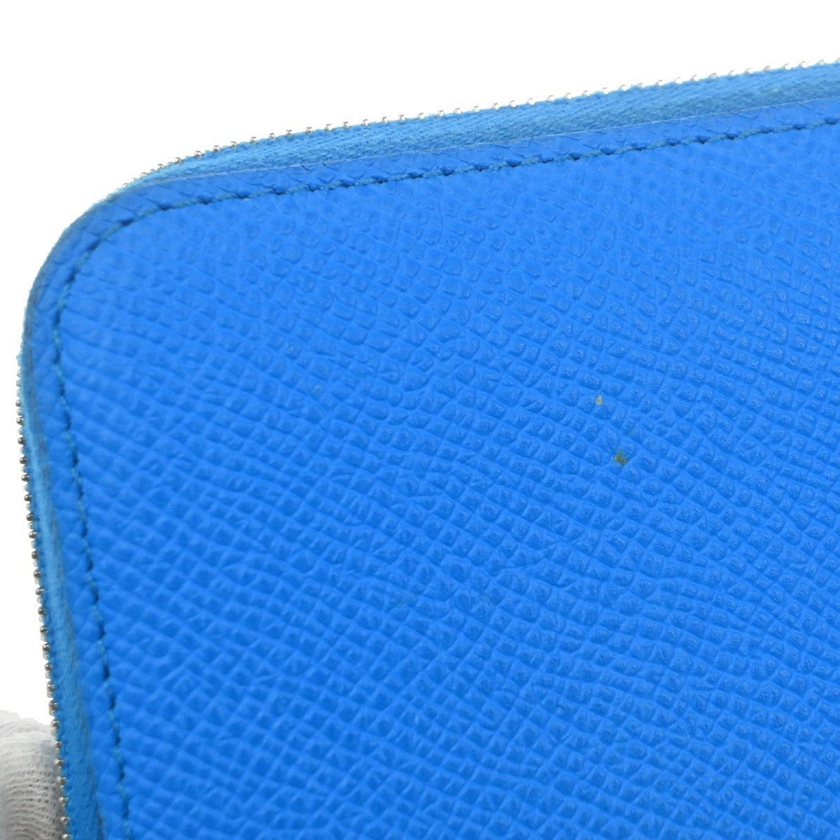 HERMES Logo Azap Zip Around Wallet Silk In Epson Leather Blue SHW France 80RL942