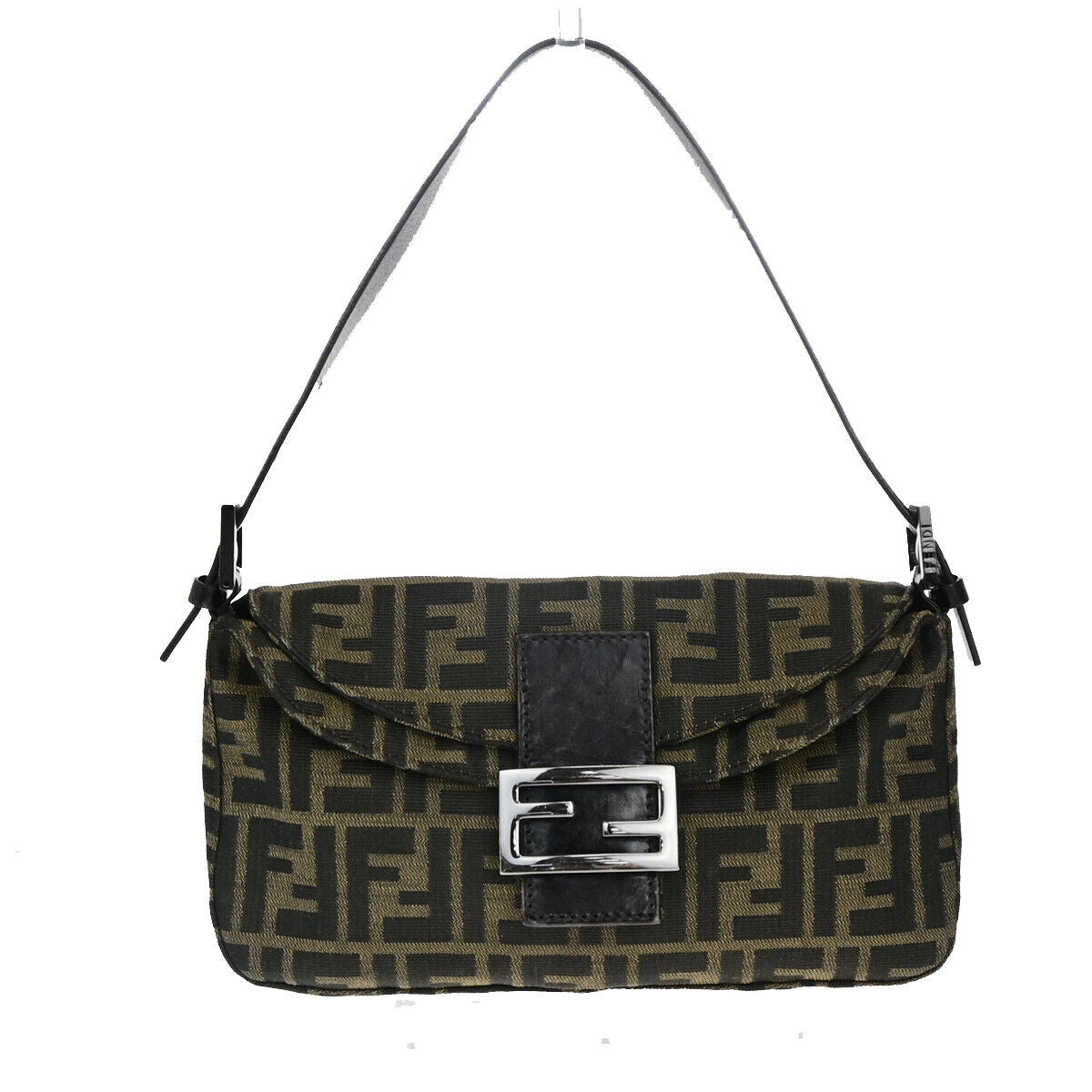 FENDI Logo Zucca Pattern Shoulder Bag Canvas Leather Brown SHW Italy 12YG485