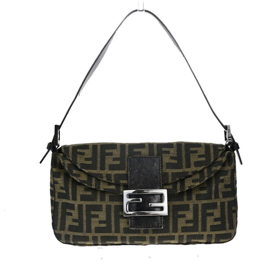 FENDI Logo Zucca Pattern Shoulder Bag Canvas Leather Brown SHW Italy 12YG485